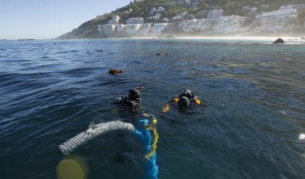 Archaelogy researchers above water preparing to dive