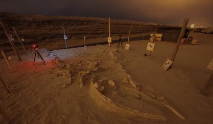 Dig site with archaeological equipment